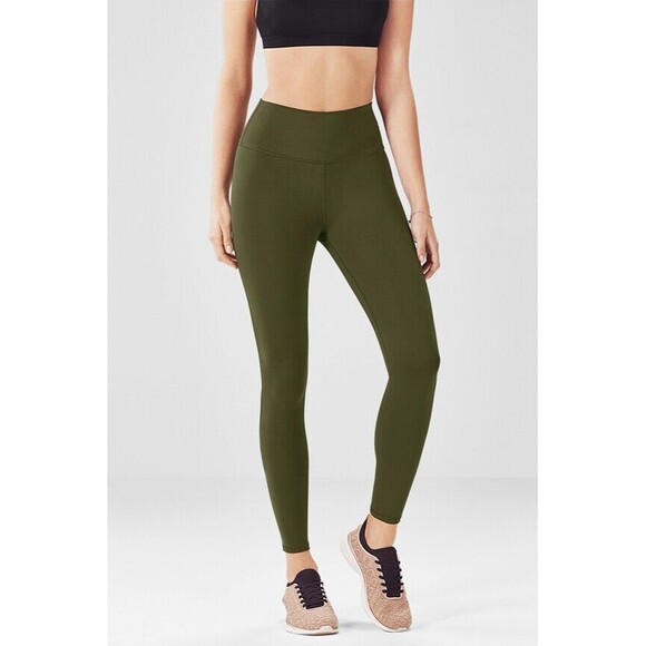 New Fabletics Womens Leggings Dark Olive Green S High Waist PowerHold Yoga Run - Picture 1 of 7